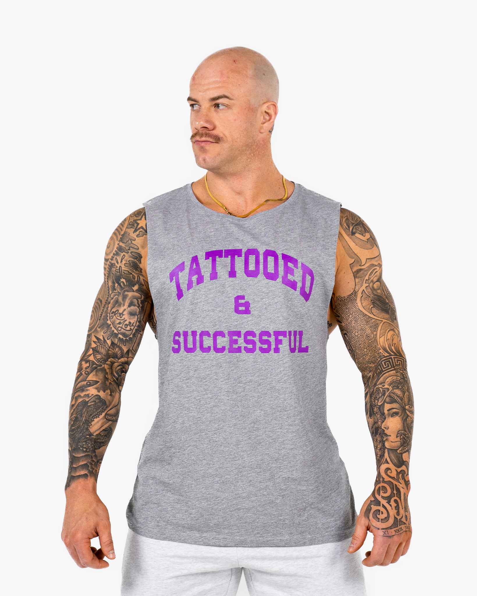 WKND Relaxed Tank - Heather Grey w/ Purple